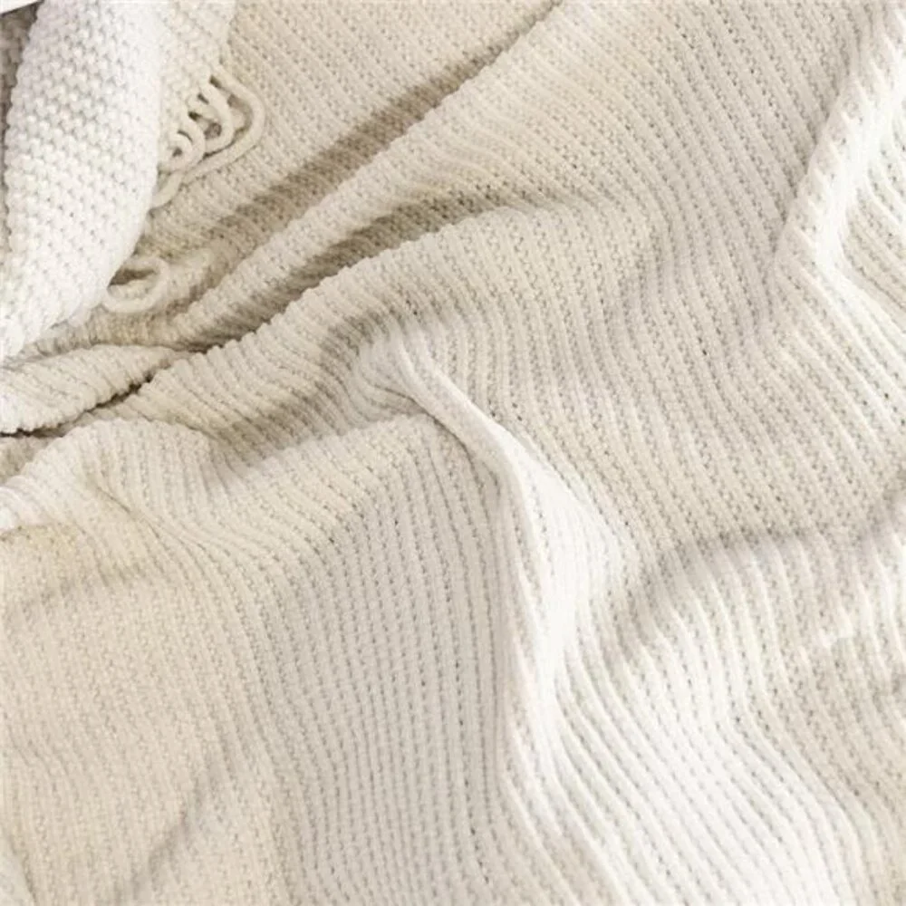 NEW West Elm Boho Cream Ivory Tassel Chenille Knit Throw Blanket - 50